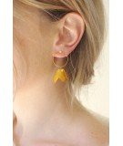 Boucles d'oreilles pétales de cuir fleur - Moutarde