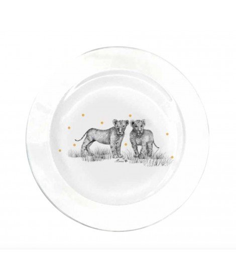 Assiette en verre 23,5 cm - Lionceaux et pois jaunes