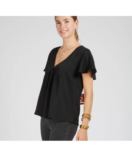 Blouse Blanche avec Broderies - Noire