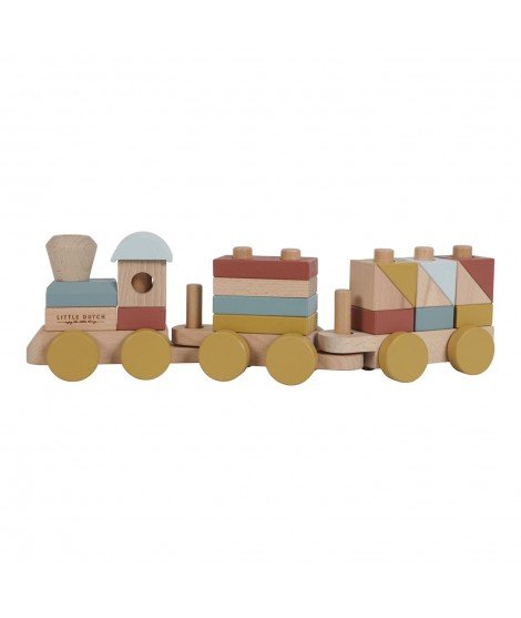 Trains à blocs en bois Pure et Nature de la marque de jouets pour enfants, Little Dutch.