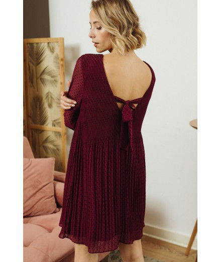 Robe Plissée Framboise - Prune à pois