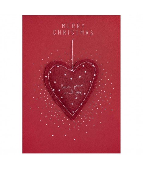 Carte de Noël avec boule Coeur Merry Christmas - rouge