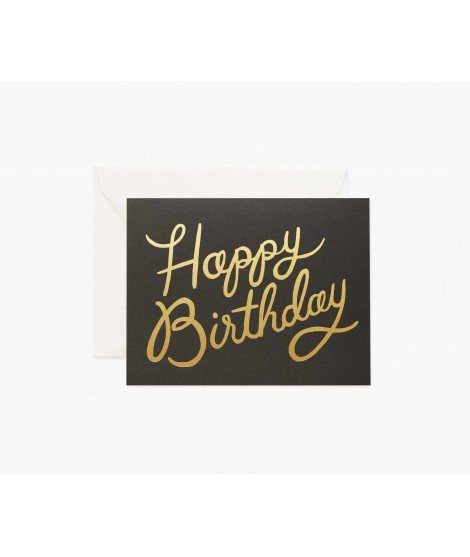 Carte d'anniversaire Happy Birthday et son enveloppe - Noir et or