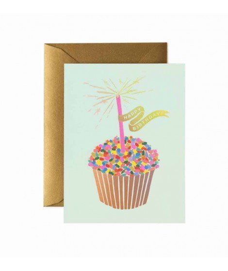 Carte double Happy Birthday - Gateaux Cupcake
