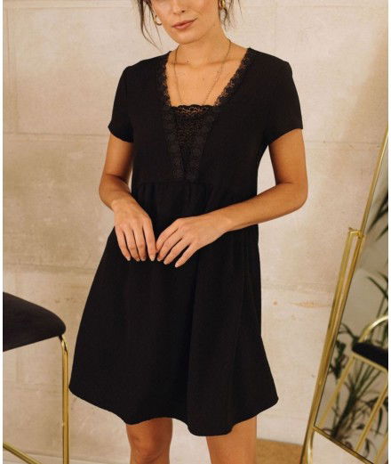 Robe noire avec dentelle - Godelieve