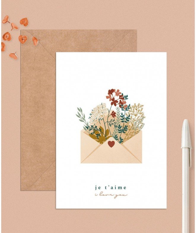 Carte postale Enveloppe Je t'aime, Victoria Slow Design - Merci Léonie