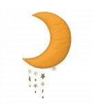 Lune avec étoiles à paillettes dorées. Réalisée par la marque Picca Loulou, elle s'accrochera facilement dans une chambre d'enfa