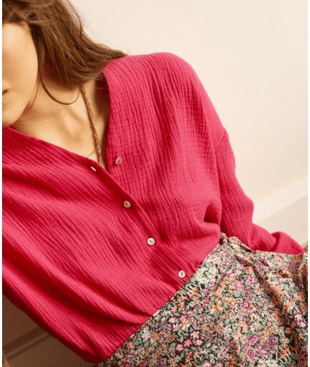 Blouse en gaze de coton Géode - Fuchsia