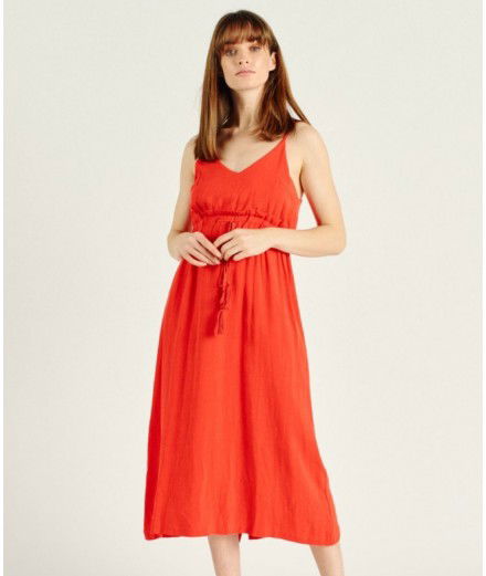 Robe longue en lin Malo - Corail