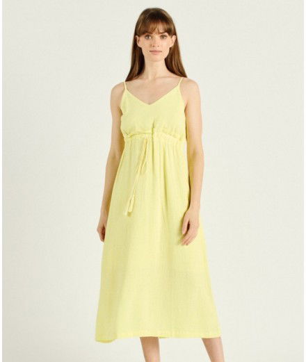 Robe longue en lin Malo - Jaune citron