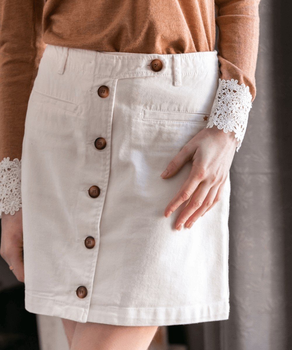 Jupe courte en jean blanc Elais, La Petite Etoile - Merci Léonie