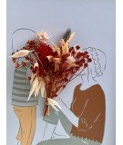 Cadre avec carte illustrée et fleurs séchées - Garçon et Maman