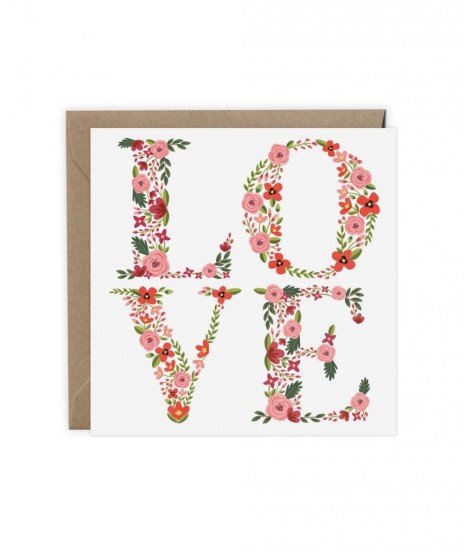 Faite votre déclaration d'amour avec cette carte carrée avec le message LOVE inscrit avec des fleurs !