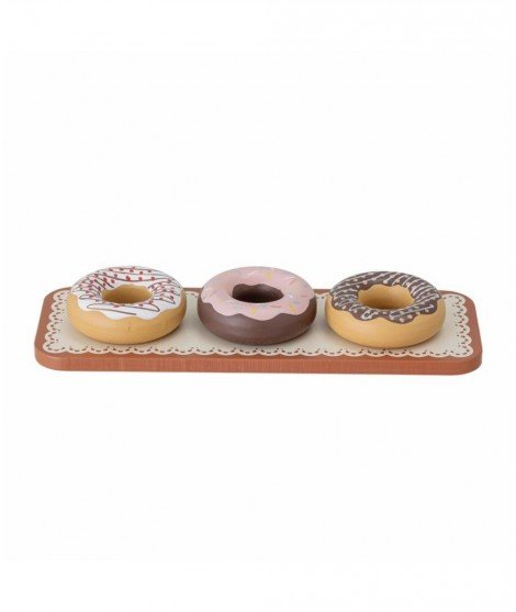 Set de trois donuts en bois et leur plateau miniature