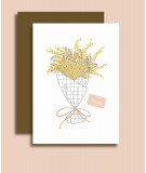 Carte postale avec enveloppe - Bisous bouquet de mimosa - bisous - merci léonie