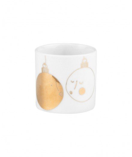 Petit photophore en porcelaine avec des boules de Noël se faisant un bisou. De la marque Räder.