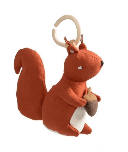 Mobile musical en forme de petit écureuil tenant un gland. De la marque de jouets pour enfant Sebra.