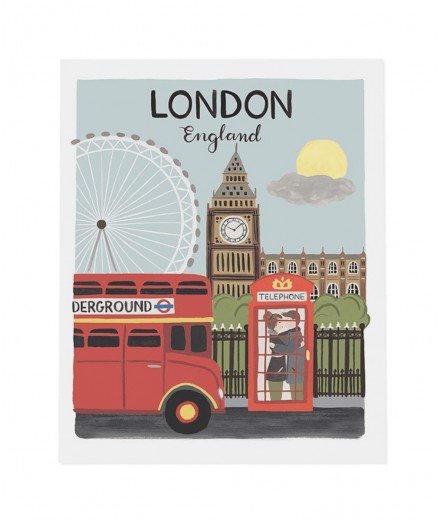 Affiche au design rétro et coloré invitant au voyage avec cette vue de Londres !