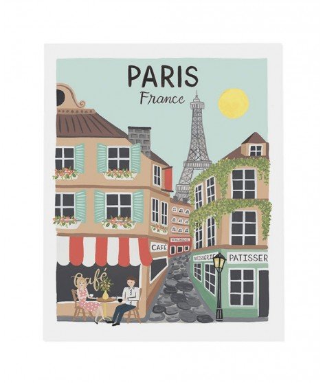 Affiche au design rétro représentant de jolies rues de Paris.