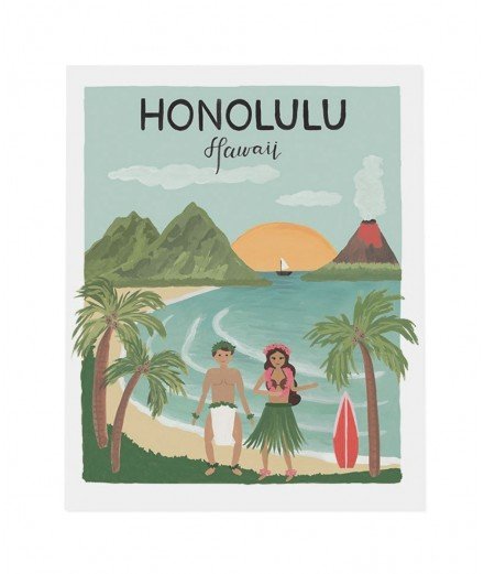 Magnifique affiche représentant une jolie plage d'Honolulu ! De quoi inviter au voyage en un clin d'oeil.