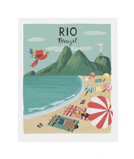 Chaleur et couleurs avec cette affiche représentant une jolie plage de Rio. De quoi inviter au voyage en un clin d'oeil.