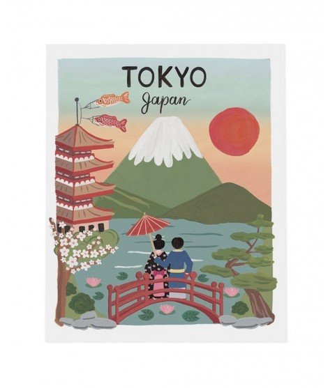 Affiche au format portrait 20x25cm en papier épais, illustrant joliment le Japon et la ville Tokyo modèle City Love