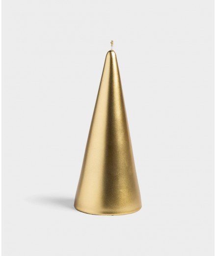 Bougie sapin de Noël doré en forme de cône de la marque Klevering Amsterdam, modèle taille médium 20cm et 8h de combustion