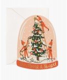 Carte de voeux de la marque Rifle Paper Co en forme de boule à neige, modèle Lutins de Noël, avec inscription Be merry and brigh