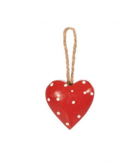 Décoration pour sapin de la marque anglaise Sass and Belle en forme de Coeur rouge en bois à pois