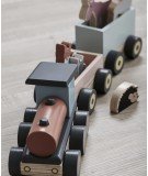 Train en bois de la marque Kid's Concept accompagné de figurines en forme d'animaux