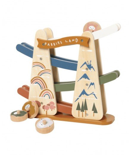 Circuit en bois de la marque pour enfant Fabelab comprenant 4 personnages en bois.