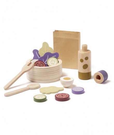Set Salade en bois de la marque de jouets pour enfant Kid's Concept. Idéal pour compléter la dinette de votre enfant !