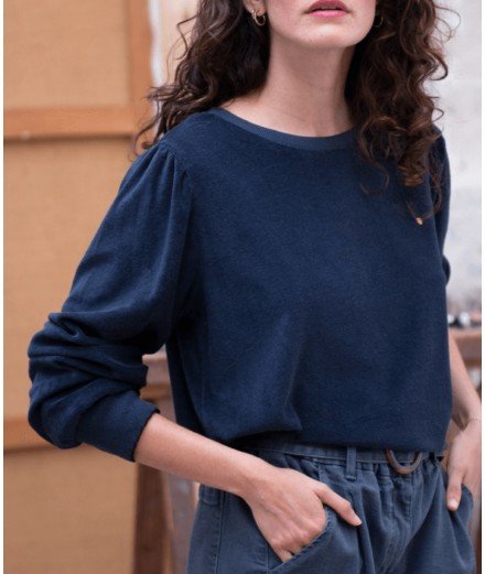 Sweatshirt en tissu éponge Bleu bitume de la marque française Emile et Ida