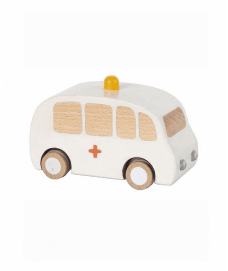 Ambulance en bois de la marque pour enfant Maileg. Réalisée en bois, elle est également peinte à la main.