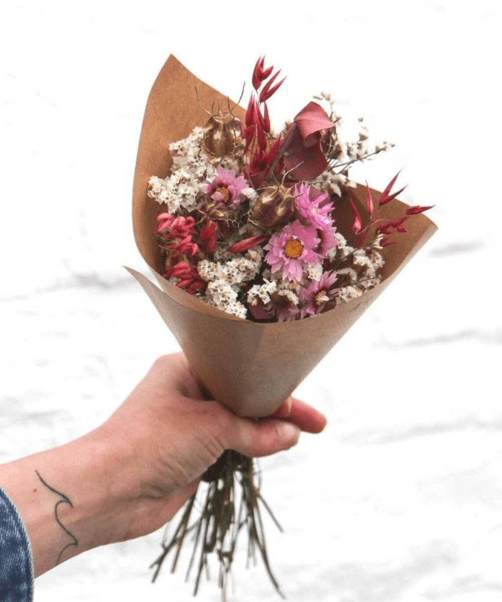 Petit bouquet de fleurs séchées rouge et rose - Merci Léonie