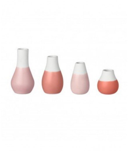 Set de 4 petits soliflores en céramique blanche et rose de la marque Räder