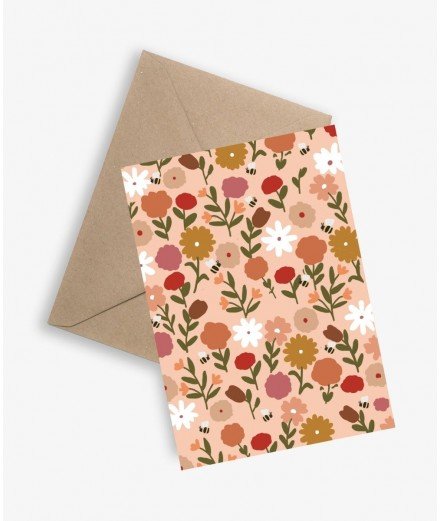 Carte avec enveloppe des créateurs Le Papier Graphique, modèle Le printemps illustrant un tapis de fleurs