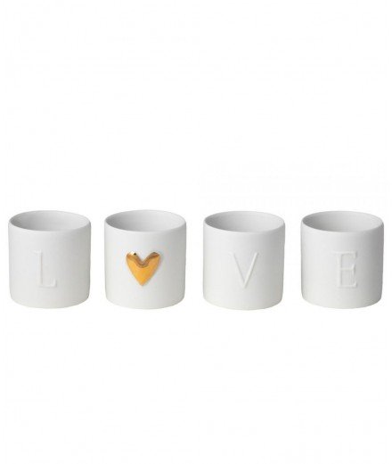 Set de 4 photophores en céramique avec l'inscription "Love". De la marque Räder.