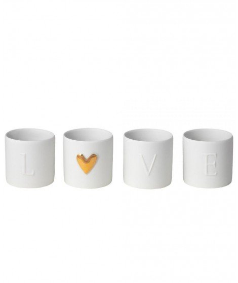 Set de 4 photophores en céramique avec l'inscription "Love". De la marque Räder.