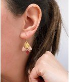 Boucles d'oreilles Amour Framboise dorées à l'or fin 24 carats et réalisées avec des chutes de cuir par May & June