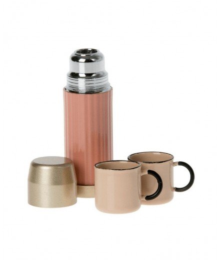 Set thermos et deux tasses en métal coloris Corail de la marque danoise Maileg 