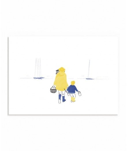 Affiche représentant une partie de Pêche à pied entre une Maman et son enfant par la créatrice My Lovely Thing