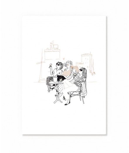 Affiche Les Filles de La Rochelle illustrant une bande de copines, buvant un verre. Réalisée par la créatrice My Lovely Thing