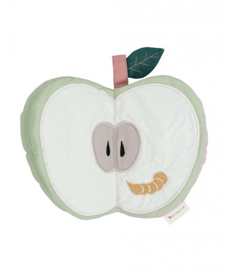 Livre d'éveil pour bébé en forme de Pomme, réalisé en coton biologique par la marque scandinave, Fabelab
