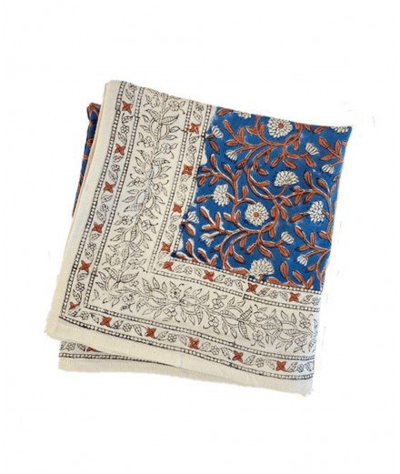 Foulard fleuri indien en coton modèle Carma Blue de la marque française Bonheur du Jour