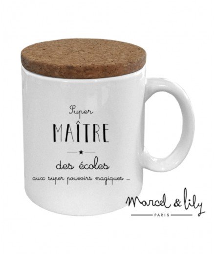 Mug " Super Maître " avec son bouchon en liège de la marque française Marcel & Lily