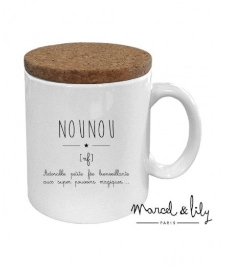 Mug " Nounou " définition avec son couvercle en liège. Fabriqué en France par la marque Marcel & Lily