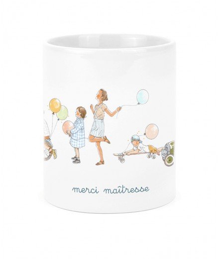 Pot à crayons en céramique présentant le message "Merci Maitresse" accompagné d'une illustration de la marque française By.BM