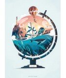 Affiche Le Globe et son monde marin fantaisie illustrée par Eor Glas Studio, fabriqué en France