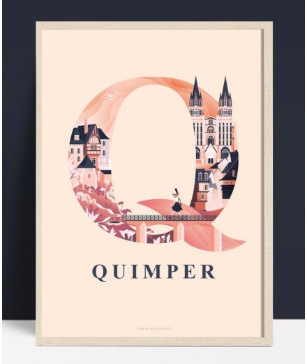 Affiche illustrant la ville de Quimper par Eor Glas Studio fabriqué en France